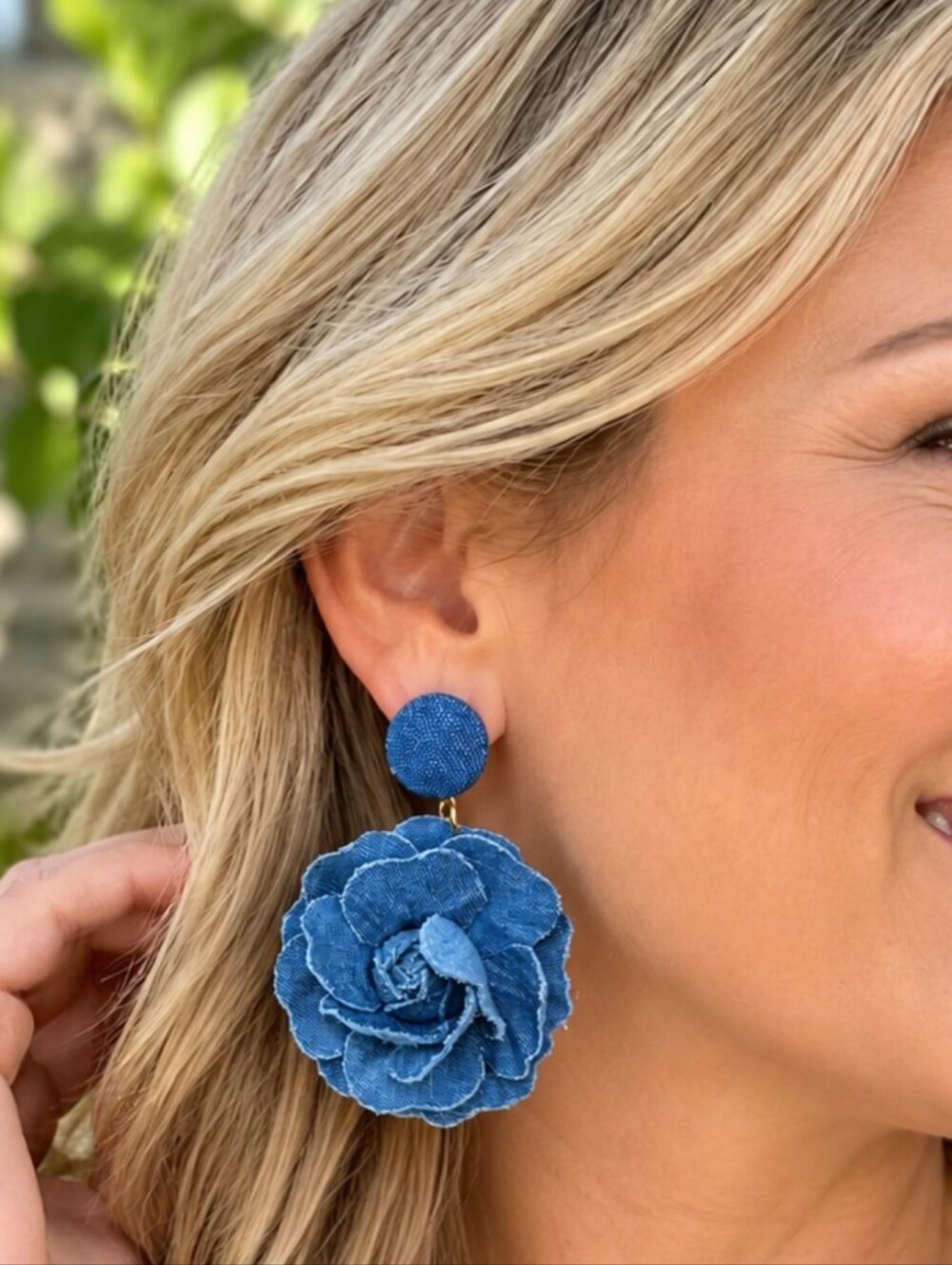 Blue Denim Flower Drop Earrings - Women Accessories